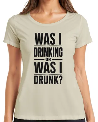 Produktbild von Was I Drinking Or Was I Drunk Lustig Party Saufen Alkohol Bier Gin Damen T-Shirt, Natur, S