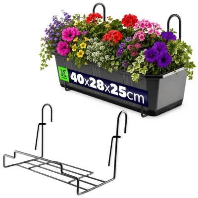 Obrázok produktu pre KADAX závesné koše "Ricavo", držiak kvetináča na zábradlie, čierny kvetináč 40cm