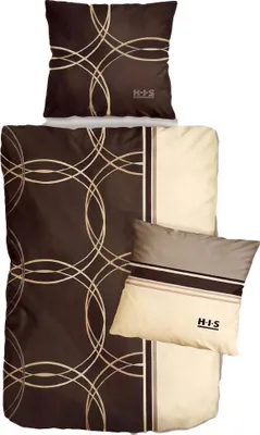 Produktbild von Satin Bettwäsche Baumwolle Kreise Braun Beige 155x220 80x80cm: 4tlg.