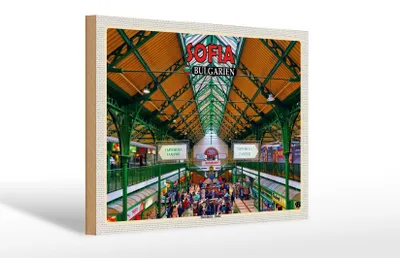 Produktbild von Holzschild Reise 30x20cm Sofia Bulgarien Markthalle Halite