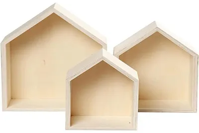 Image de Ensemble de 3 pièces : coffret en bois, étagère en forme de maison, étagère murale et décoration murale.