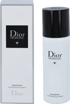 A product shot of Dior Homme Deodorant Spray and its packaging.