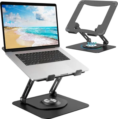 Produktbild von Laptopständer, Belüfteter Laptophalter, Faltbarer Laptop Stand, 360° drehbarer Basis, Ergonomisches Design, Einstellbare Höhe, 10-15,6 Zoll Notebook