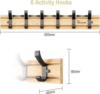 Produktbild von Kleiderständer mit 6 Haken - Bambus-Garderobe - 20 kg Tragfähigkeit