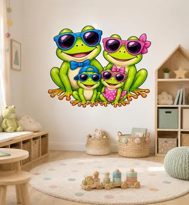 Produktbild von Decords Wandtattoo – lustige Froschfamilie mit Sonnenbrillen, 260 cm