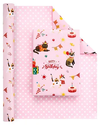 Katzen-Geschenkpapier, 43 cm x 10 m, doppelseitig, Geburtstag