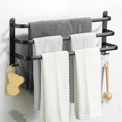 Produktbild von Handtuchhalter Ohne Bohren, Handtuchhalter Schwarz, Handtuchhalter Wand, Handtuchhalter Ohne Bohren Schwarz, Handtuchstange Badezimmer Zubehör, Handtuchhalter Bad Doppelt für Badezimmer Küche