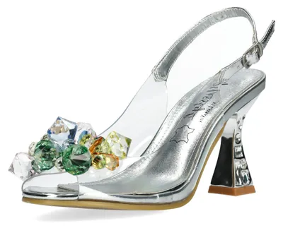 Produktbild von Misstyl by Laura Vita Damen Sandalette Dekorsteine transparent Metallic MYRIANO 16, Größe:38 EU, Farbe:Silber