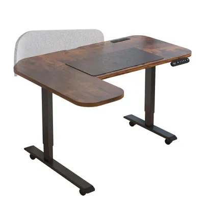 Zdjęcie produktu dla Hilodesk 150cm narożne biurko stojące w kształcie litery L z elektryczną regulacją wysokości, drewniana konstrukcja/powierzchnia