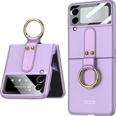 Produktbild von Für Samsung Galaxy Z Flip3 5G Ring-Halter Kunstleder Hart Cover Handy Tasche Hülle Etuis Lila