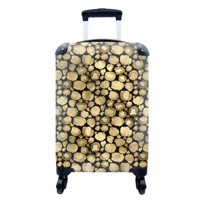 Produktbild von MuchoWow® Koffer Handgepäck Trolley Rollkoffer Kleine Reisekoffer mit 4 Rollen - Muster - Pantherdruck - Gold - Cabin Size < 55x40x23 cm & 55x40x20 cm - Fotokoffer - Kabinenkoffer - Boardgepäck - Reise-Box - Reisekoffer - Reisegepäck - Koffer mit Bild - Trolley für Kinder