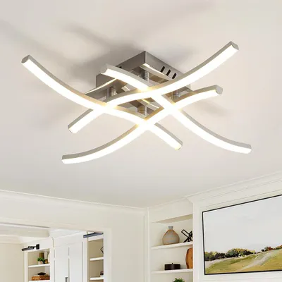 Image de plafonnier LED 42W, Ligne de plafonnier créative, Variateur continu, avec télécommande, Lampe de salon moderne, Luminosité réglable