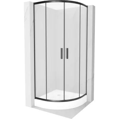 Obrázek produktu pro Mexen Rio půlkruhový sprchový kout 70 x 70 cm, Vzor jinovatky, Černá + sprchová vanička Rio, Bílá - 863-070-070-70-30-4710