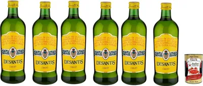 Produktbild von Desantis Olivenöl, Mischung aus raffiniertem & nativem Olivenöl – 6 × 1 L Glasflaschen – mild & vielseitig für Kochen, Braten & Backen – italienische Qualität – + Italian Gourmet polpa