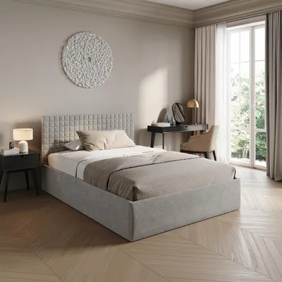 Produktbild von Home Collective Polsterbett 140x200 cm Doppelbett Bett mit verstellbarem Lattenrost & Stauraum | VARDO-Stoff Grau