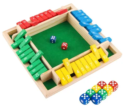 Produktbild von Shut The Box Shut The Box Spiel Brettspiel aus Holz mit 2 Würfel Klassisch Würfelspiel Klappbrett Spiel Würfelbrett Brettspiele Mathespiele Buntes Schach