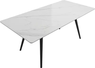 Produktbild von Esstisch 160x80cm weiße Keramikplatte schwarze konische Tischbeine : Weiss Varianten: Weiss