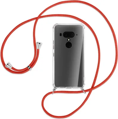 Produktbild von Handykette Backcover-Schutzhülle mit Band (Metall silberfarben) für HTC U12 Plus - rot