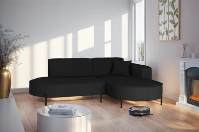 Productafbeelding van Designbank VALENCIA XS, hoekbank, stof Scala, zwart, met hocker aan de rechterkant