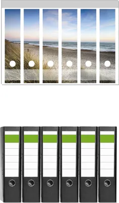 Produktbild von Wallario 6 Stück breite Ordner inkl. Klebeetiketten mit Motive Strandspaziergang im Urlaub an der Ostsee -  Set mit Rückenschildern / Ordnerrücken Stickern