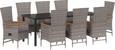 Produktbild von Möbel 9-teiliges Gartentisch-Set mit Kissen Grau Poly-Rattan - Gartenstühle 3379442