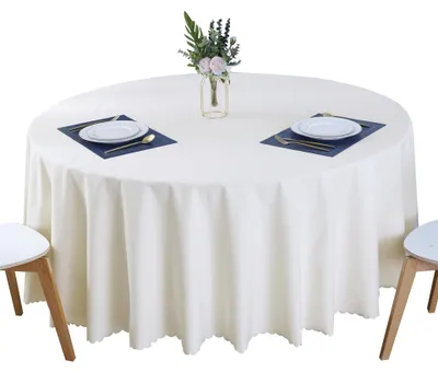 Image de Omgoods - Nappe ronde résistante aux taches, pour table de salle à manger de 200 cm, couleur beige