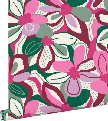 Productafbeelding van ESTAhome behang bloemmotief fuchsia roze, groen en wit 50 x 900 cm