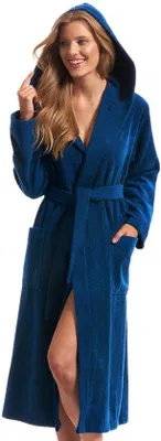 Productafbeelding van Ibenzoa® Badjas dames – 100% katoenen badstof, 360 g/m², capuchon, 2 zakken, riem, ruglengte ongeveer 115 cm