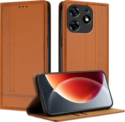 Produktbild von Handyhülle für Tecno Spark 10 Pro Leder Flip Klappbare Schutzhülle mit Standfunktion Braun
