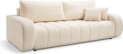 Zdjęcie produktu dla DomoHome BALOO rozkładana sofa z funkcją spania, rozkładana sofa - Nowoczesna sofa z pojemnikiem na pościel i schowkiem, powierzchnia spania 144x200 cm, meble do salonu, wymiary: 248x88x105 cm, w kolorze kremowym