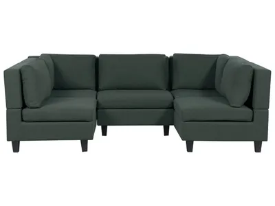 Produktbild von BELIANI 5-Sitzer Sofa Dunkelgrün Stoffbezug U-Förmig mit Kissen Schwarze Beine Modular Modern Modulsofa Wohnlandschaft Wohnzimmer Salon Wohnecke