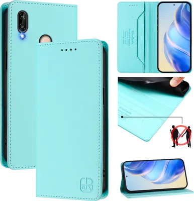 Produktbild von Lederhülle für Huawei P20 Lite Hülle Flip Brieftasche Kartenfächern Ständer Schutzhülle Türkis
