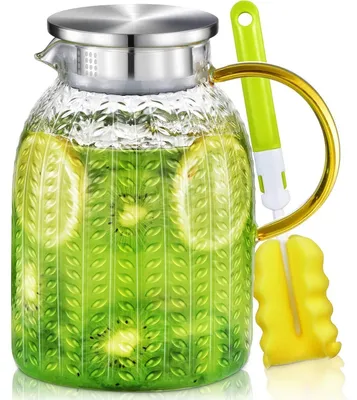 Zdjęcie produktu dla Dzbanek szklany o pojemności 1,8 litra z pokrywką, odporny na wysokie temperatury, wykonany ze szkła borosilikatowego