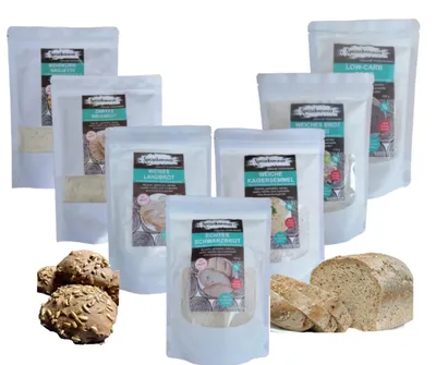 Produktbild von Speisekammer 7 Teiliges Brotbackmischung Kennenlernpaket / glutenfrei / paleo / maisfrei / kohlenhydratreduziert / ohne Zuckerzusatz