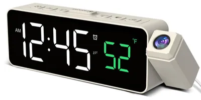 Projektorwecker mit 180° Projektion, LED-Display, Temperatur, 12/24h