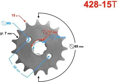 Immagine prodotto di 428-15 Pignone per ciclomotore (con fori)