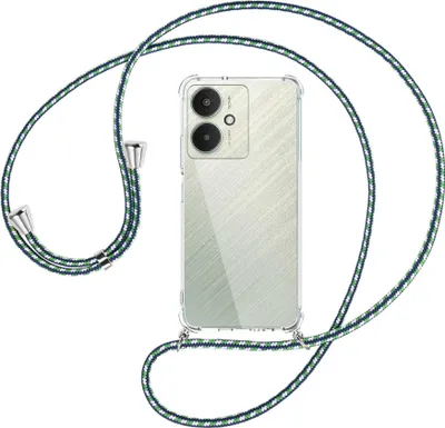 Produktbild von Handykette Backcover-Schutzhülle mit Band (Metall silberfarben) für Xiaomi Redmi 13C 5G, Poco M6 5G - grün/blau/weiß