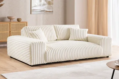 Produktbild von Mollis - Sofa 3 Sitzer aus Hellbeige Plüschcord mit schöner Sitzkomfort