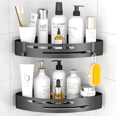 Produktbild von PromoHome® Duschregal ohne Bohren Ecke – Schwarz Matt 2 Stück, Edelstahl Badorganizer für Dusche, Shampoo und Duschgel