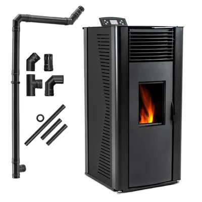 Immagine prodotto di Stufa a pellet con scambiatore ad acqua - THUNDER - VAYNE-BLACK 12 kW - WiFi, serbatoio 25 kg, riscaldamento centralizzato, fino a 120 m²
