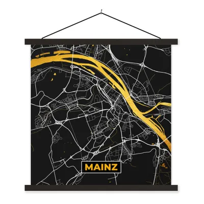 Produktbild von MuchoWow® Textilposter Mainz - Stadtplan - Karte - Deutschland - Gold 120x120 cm mit schwarzem Rahmen - Aufhängungsset