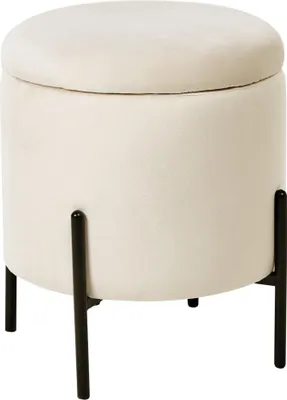 Produktbild von BELIANI Pouf mit Stauraum beige Samtbezug mit Holzgestell Runder Fußhocker Wohnzimmer Schlafzimmer