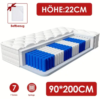Image de Matelas à ressorts ensachés - Matelas - Matelas de couchage - Matelas à ressorts ensachés - Matelas à 7 zones - 140x200 cm - Épaisseur 22 cm
