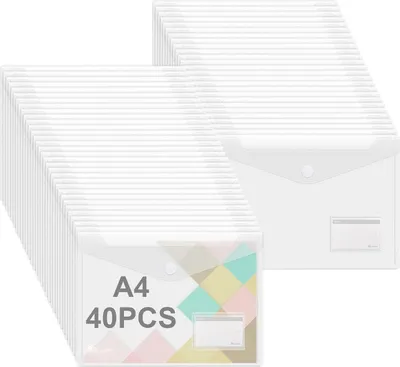 Productafbeelding van Agoer documententas A4 met klittenbandsluiting, 40 stuks. Transparante DIN A4 map voor documenten, met labels voor documentorganisatie. Documententas A4, geschikt voor school, thuis en kantoor