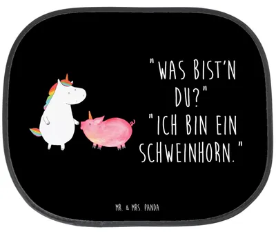 Produktbild von Mr. & Mrs. Panda auto hitzeschutz Einhorn Schwein - Schwarz - Geschenk, Sonnenschutz Pkw, Autosonnenschutz, für Autoscheiben, Schweinchen, Seitenscheibe, Einhörner, Fürs