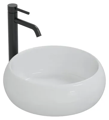 Produktbild von HAGO24 Waschbecken Keramik Ø350x120mm rund Kieselstein-Design Aufsatzwaschbecken Standardanschluss kratzfest elegantes Weiß
