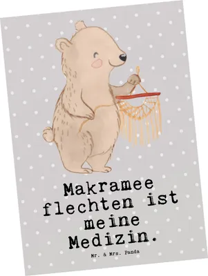 Produktbild von Mr. & Mrs. Panda Ansichtskarte Bär Makramee - Grau Pastell - Geschenk, Kunstkarten, Postkarte, kunstkarte, Basteln mit, Postkarten, Grußkarte
