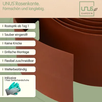 Produktbild von UNUS Rasenkante 10 Meter Beeteinfassung Rostoptik Beetumrandung Mähkante Rost