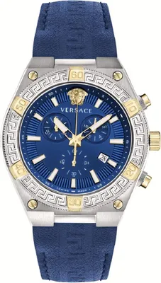 Produktbild von Versace VESO00322 Sporty Greca Chronograph silber gold blau Leder Herren Uhr NEU