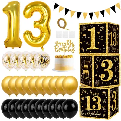 Geburtstagsdeko-Set Schwarz-Gold 13. Geburtstag 33-teilig